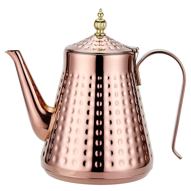 SANQIAHOME 1.6L(54oz) Stainless Steel Hammer Patterned Teapot With Removeable Infuser,Loose leaf cover,Copper