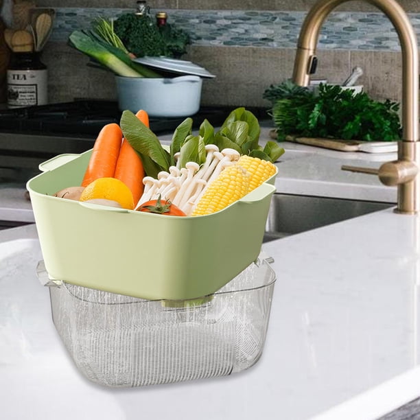 Escurridor escurridor de doble capa, organización de cocina, cuenco de lavado de frutas y verduras reutilizable para frutas y verduras Verde perfecl Cesta de drenaje