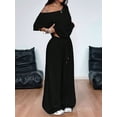 thumbnail image 4 of Women'S 2 Piece Travel Outfits Casual Short Sleeve Knit Sweater Set Wide Leg Pants Lounge Sets Black XL, 4 of 8