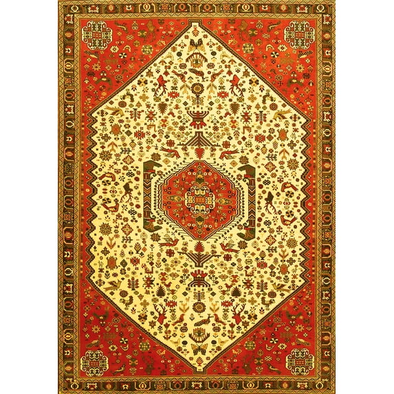 Ahgly Company Machine Washable Indoor Rectangle Persian Yellow Traditional Area Rugs, 3' x 5'