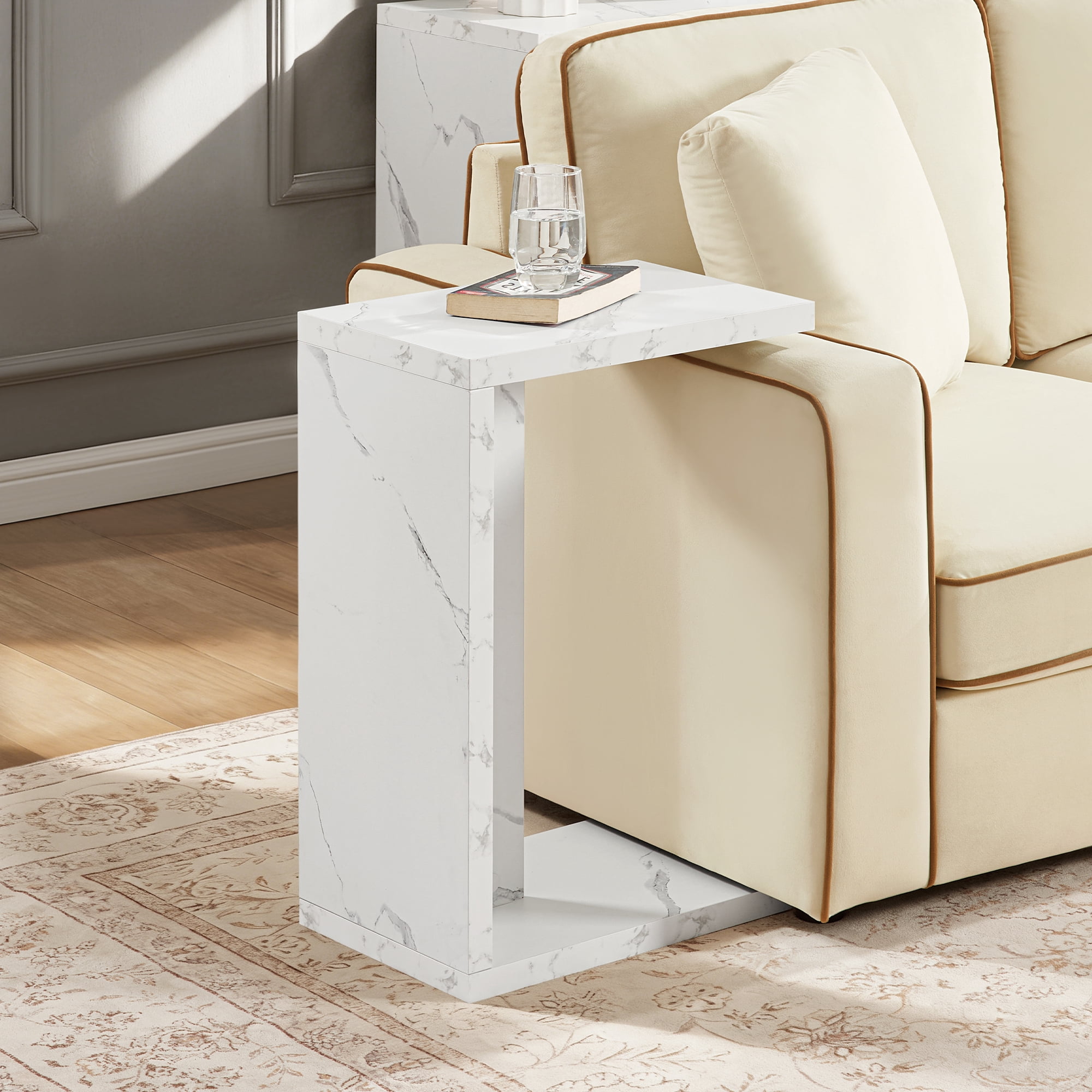 Convenience Concepts Northfield Admiral C End Table, White Faux Marble