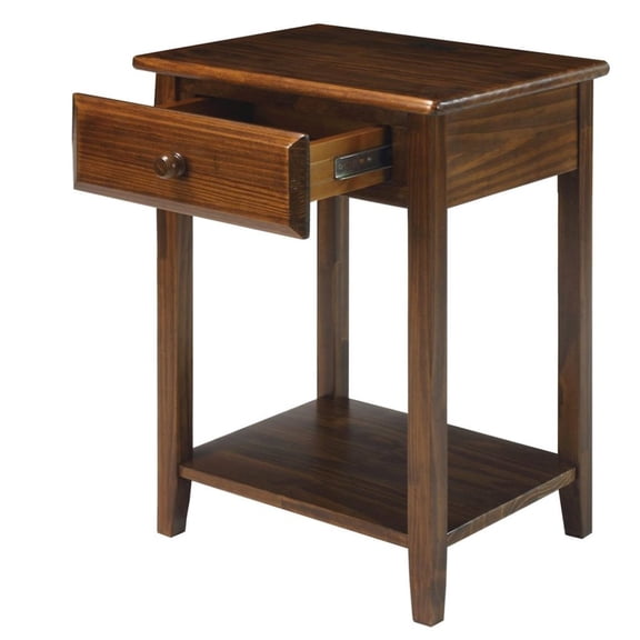 FurniFact Warm Brown Real Wood Night Stand with Drawer, Open Shelf and USB Charging Ports