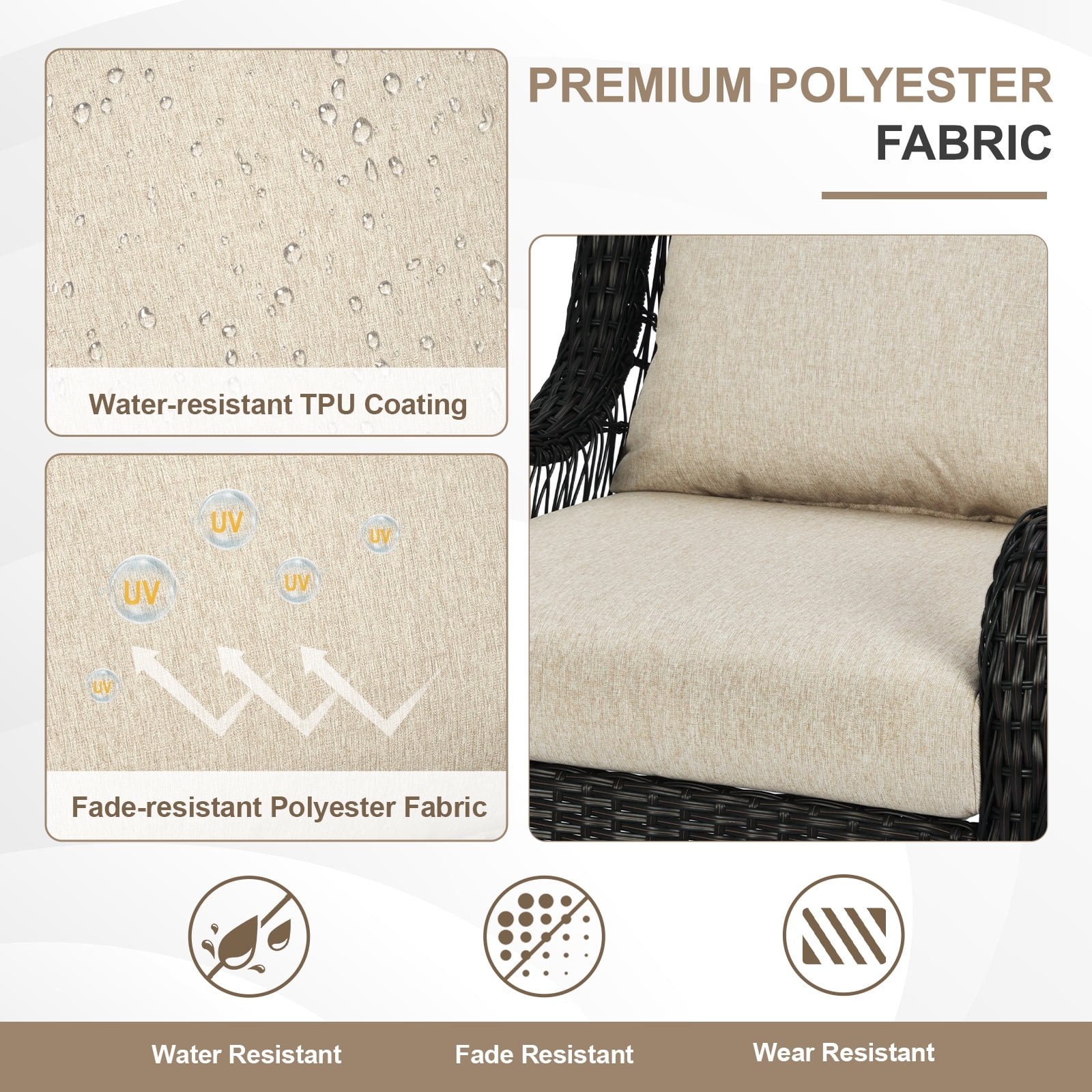 BPS 24x24 Inch Outdoor Deep Seat Patio Cushion Set, Water Repellant & Fade Resistant, Brown