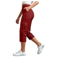 thumbnail image 2 of NordicNest Elastic Waist Cargo Capris for Women, High Waist Capri Pants for Women with Pockets, Casual Summer Capris Red L, 2 of 5