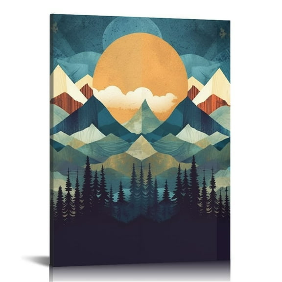 EastSmooth Framed Canvas Home Artwork Decoration Abstract Mountain Nature Scenery Canvas Wall Art Woodland Nursery Decor for Living Room, Bedroom