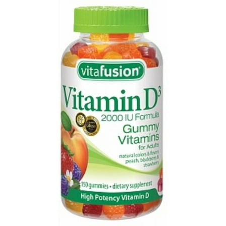 Vitafusion Vitamin D3 2000 IU Gummy Vitamins for Adults Dietary Supplement Peach, Blackberry & Strawberry Flavo (Pack of 4)