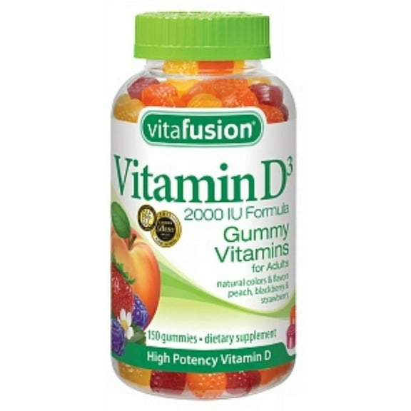 Vitafusion Vitamin D3 2000 IU Gummy Vitamins for Adults Dietary Supplement Peach, Blackberry & Strawberry Flavo (Pack of 4)