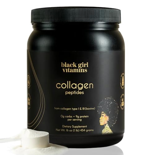Vitaminas para chicas negras | Péptidos de colágeno en polvo - Colágeno para piel, cabello y uñas - Colágeno hidrolizado en polvo sin sabor, colágeno sin lácteos y sin gluten para mujeres y hombres -