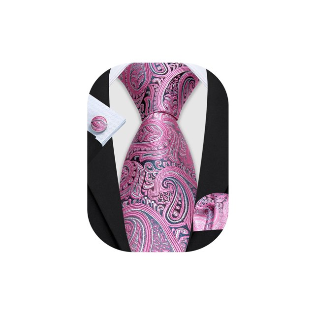 Set de corbatas Barry.Wang de seda de cachemir rosa y negro, 150 x 8,5 cm