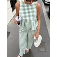 thumbnail image 3 of Womens 2 Piece Gingham Plaid Set Sleeveless Ruffle Tank Top Wide Leg Pants Summer Matching Lounge Outfits, 3 of 8