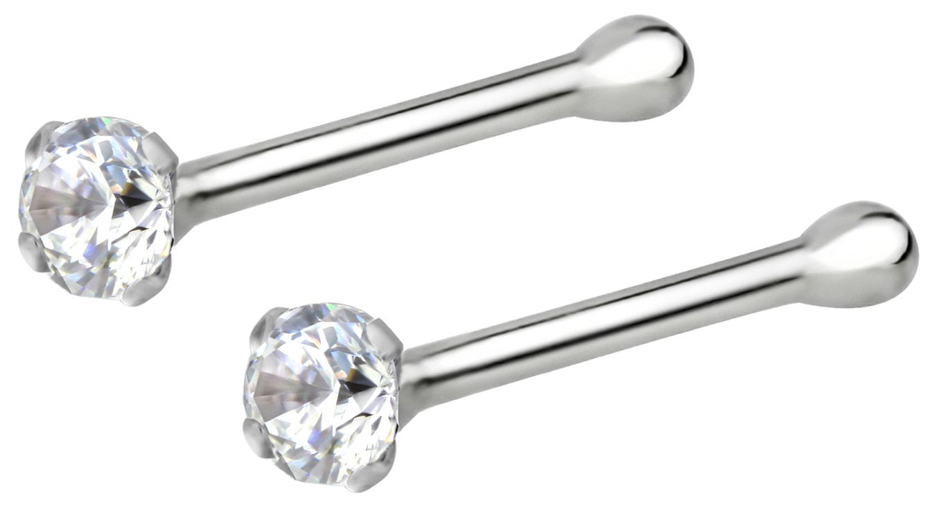 Forbidden Body Jewelry 22g Sterling Silver CZ Simulated Diamond Micro Nose Stud 1.5mm Crystal 