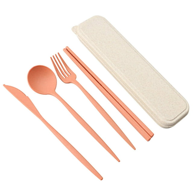 Matsuzay 4 unids/set juego de cubiertos de creatividad tenedor de paja de trigo palillos cuchara portátil reutilizable juego de vajilla con Mostrada Naranja