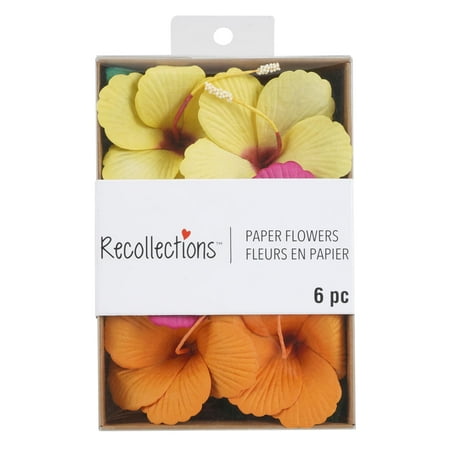 UPC: 0195158648171 | Yellow  Pink & Orange Hibiscus Paper Flowers by Recollections™  6ct.