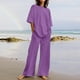 thumbnail image 1 of ICHUANYI ClearanceWomen's Summer Suit Fashion Short Sleeve Solid Color Trousers Casual Two-Piece Suit(Purple, XXL) ICHUANYI WER20232080501130, 1 of 5
