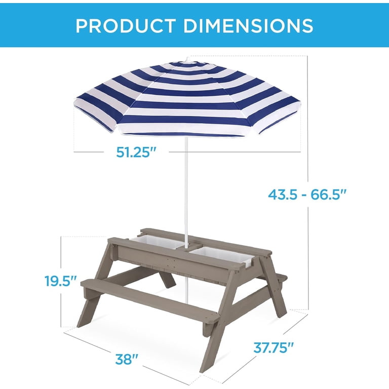 Wood Outdoor Play Table Kids 3-in-1 Convertible Sand & Water Table ...