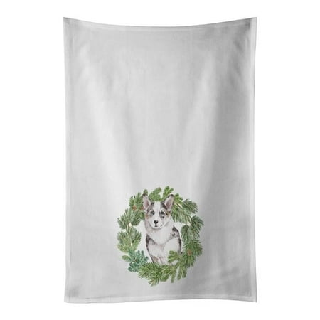 Carolines Treasures CK8810WTKT 28 x 19 in. Unisex Corgi Blue Merle Christmas Wreath White Dish Towels Kitchen Towel - Set of 2