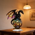 thumbnail image 4 of Gothic Stained Glass Dragon Statue, Colorful Figurine with Display Base, Ornamental Sculpture for Living Room Bedroom Office Bookshelf, Unique Home Gothic Decor, 4 of 6