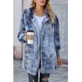 thumbnail image 1 of Women's Blue Tie Dye Soft Fleece Hooded Open Front Coat, 1 of 10