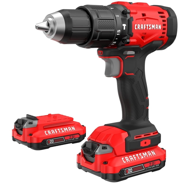 Taladro percutor inalámbrico CRAFTSMAN 20V MAX con 2 baterías y luz LED