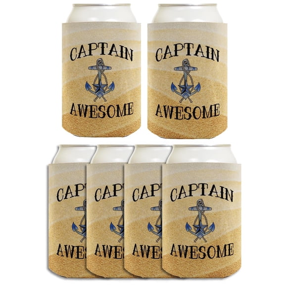 Funny Beer Coolie Captain Awesome Nautical Sailing Boating 6-Pack Can Drink Sleeves