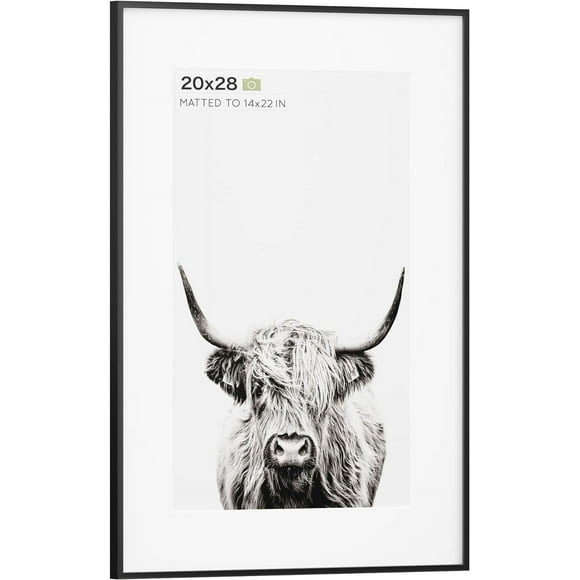 HAHDAXIA 20x28 Poster Frame Black, Premium Metal 20 x 28 Frame with Mat for 14 x 22 Photo, Large Picture Frame 20x28 Black Frame with Mat for 14 x 22, Tempered Glass, Wall Hook Included, Set