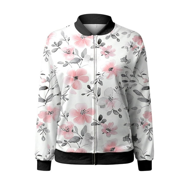 Jindong Veste à Fermeture Éclair Imprimée pour Femmes Automne et Hiver