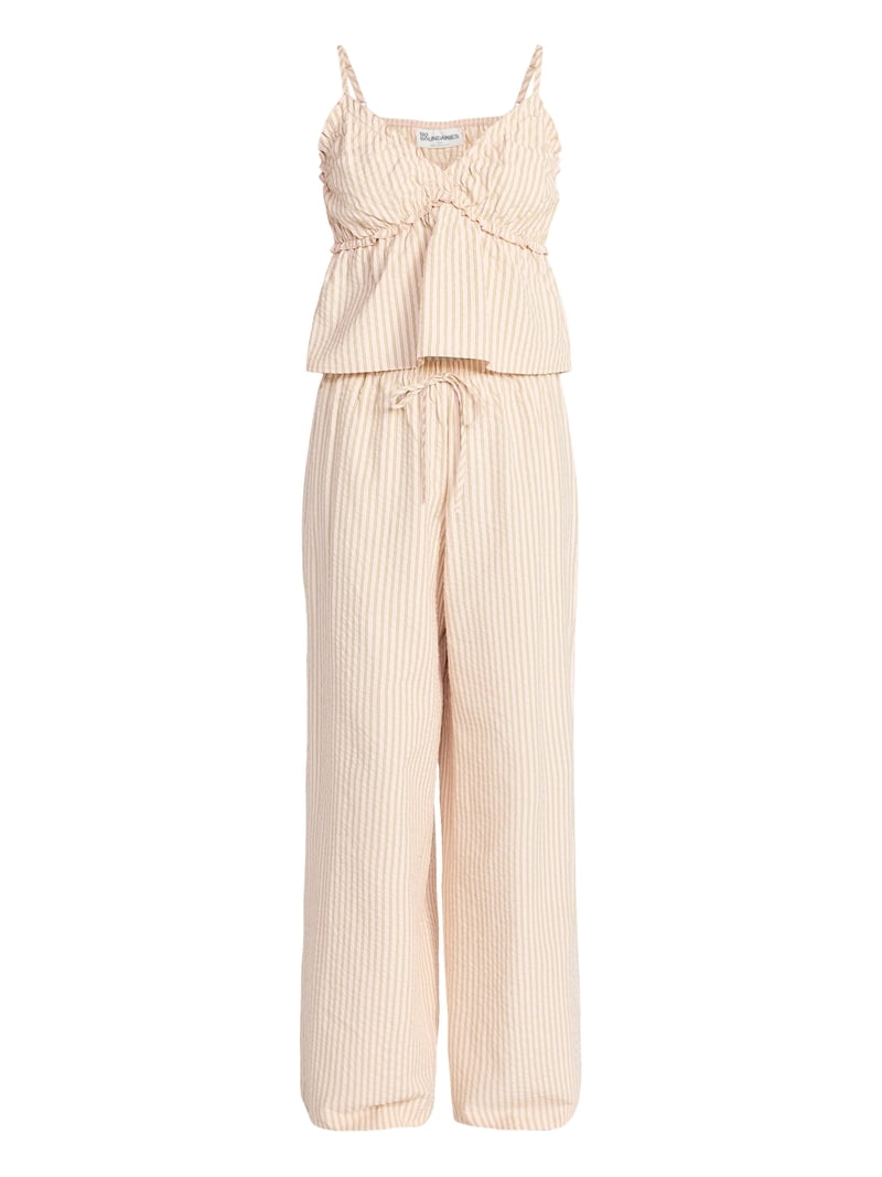 No Boundaries Striped Seersucker Ruffle Cami and Drawstring Pants