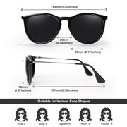 LINVO Round Polarized Black Sunglasses for Women Men UV400 Vintage Retro Trendy Style