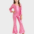 thumbnail image 4 of UQJfacai Girls Sparkly Jumpsuits Glitter Long Sleeve Cocktail Party Crew Neck Bodycon Flared Long Pants Rompers Onesies 2-17 Years, 4 of 5