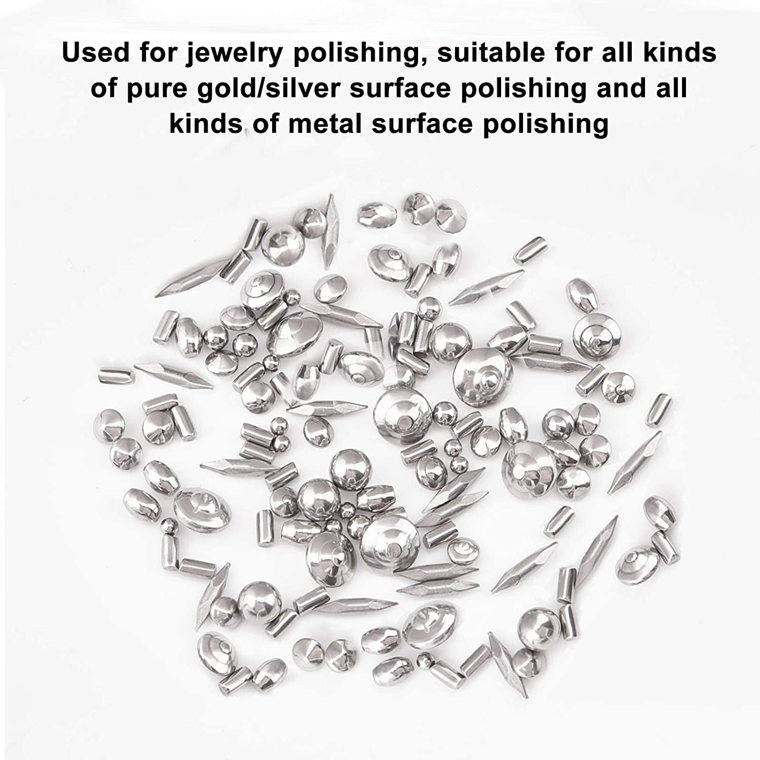 1pound 4 Shapes Stainless Steel Polished Beads Tumbling Media Pins Burnishing Media Shot for Rust Removal Rough Polishing Precsion Polishing Jewelry Polishing DIY Stainless Steel Color