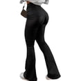 thumbnail image 2 of Wrongduck Women Faux Leather Butt Lifting Flare Leggings High Waist Bell Bottom Pants with Pockets Stretchy Sexy PU Leather Pants, 2 of 8