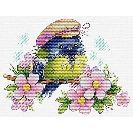 UPC: 4627167303049 | Cross Stitch Kit Bird With Flowers M-553 / SM-553 Needlework By MP Studia Pink Blue Easy