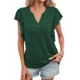 thumbnail image 1 of Camiseta de manga corta con cuello en V para mujer, blusa de manga corta con volantes y botones elegantes a la moda, 1 of 5