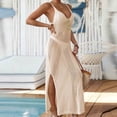 thumbnail image 4 of Warop Women's Spaghetti Strap Dress, Solid Color with Tie Waist and Side Slit, Gold Button Accents, for Casual Wear and Party, 4 of 5