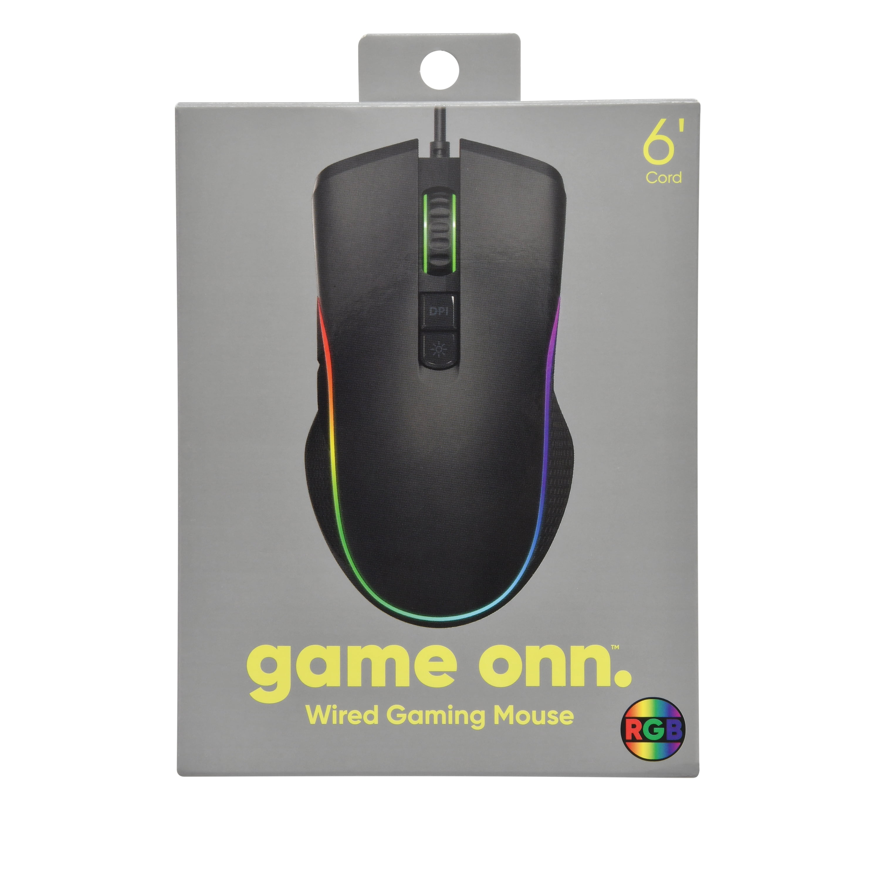 onn Wired USB Gaming Mouse with Adjustable DPI, Backlit, 7 Buttons Black
