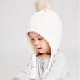 thumbnail image 6 of Boys Girls Kids' Fleece-Lined Beanie Winter Warm Earflap Hat with Pom-Pom and Drawstring, Color Block Thicken Knit Cap, 6 of 7