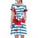 thumbnail image 1 of Balery Red Funny Crab on Blue Stripe Vestidos sueltos de manga corta para mujer, vestidos de verano 2025, vestidos casuales de corte A con vuelo., 1 of 6