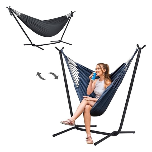 2-in-1 Convertible Hanging Chair with Stand, Space Saving Hammock Chair with Stand, Pending, Dark Gray