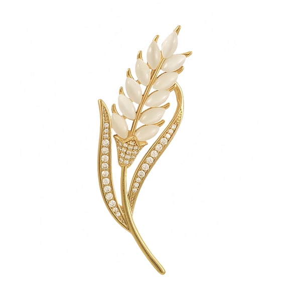 Brooch Women Stylish Gemstone Original Clothing Accessories Vintage Gold Color Metal Pins 2024 New Fashion Ear of Wheat Corsage