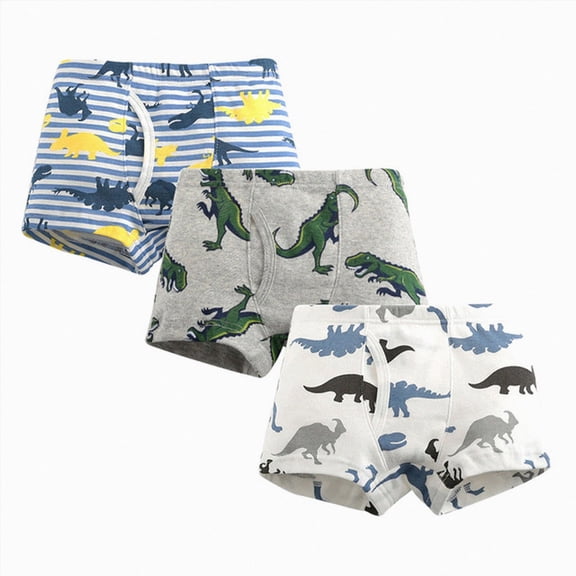 WUANDIXFA Boys Organic Cotton Boxer Briefs 3 Pack for 2T 3T 4T 5T 6T 7T 8T, Seamless Potty Training Underwear for Toddler Little Boys, Cute Dinosaur Truck Prints Blue,6-7 Years