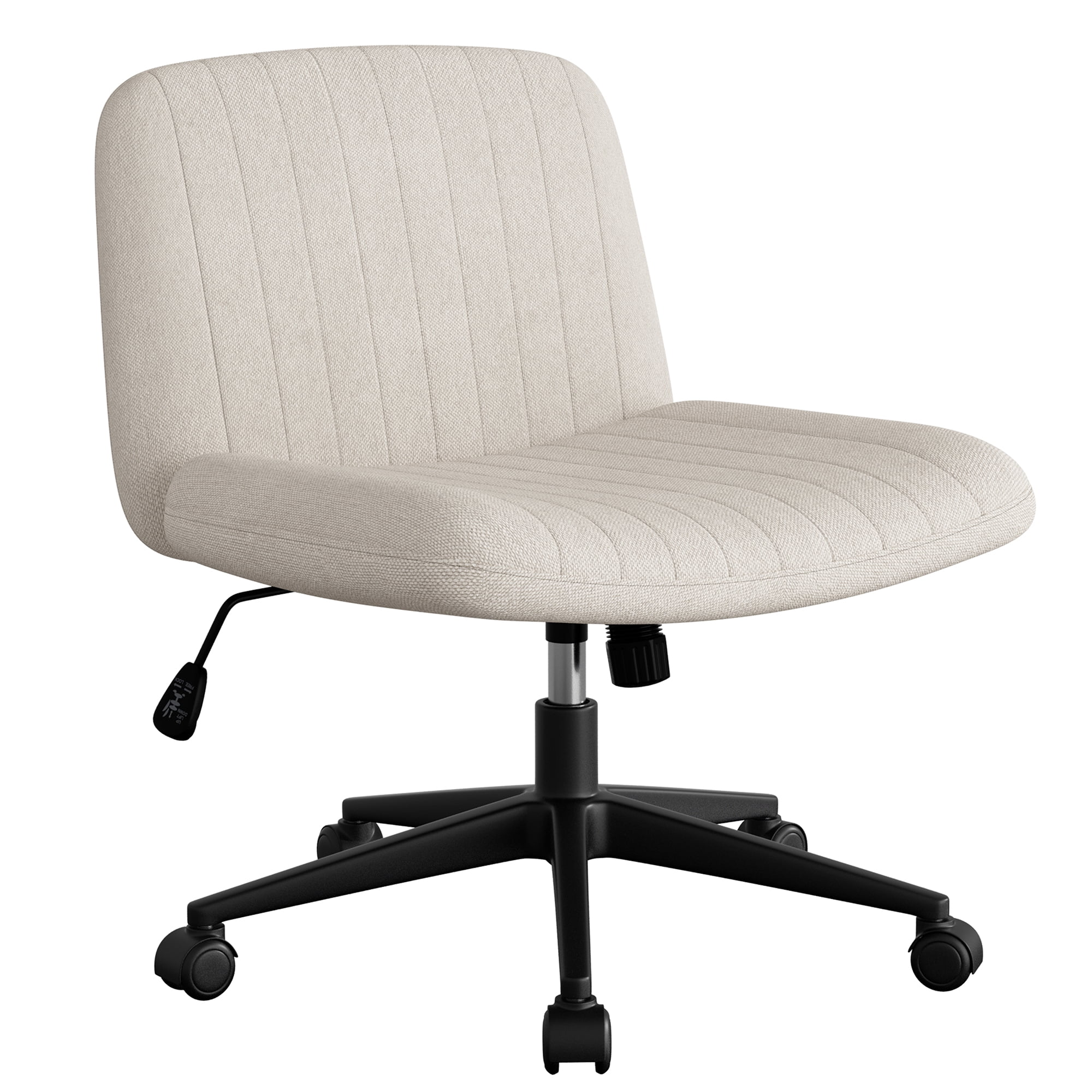 Walsunny Armless Criss Cross Home Office Chair, Fabric Vanity Desk Chair with Wheels, Wide Seat Swivel Task Computer Chair, White