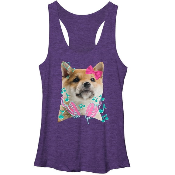 Women's Lost Gods Puppy Headphones  Racerback Tank Top Purple Heather Large
