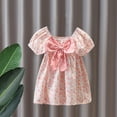 thumbnail image 4 of HVOBTTY Toddler's Soft Cocktail-Length A-Line Dresses, Summer Dresses for Kid Girls' Comfortable Casual Print Puff Sleeve Bow Neck Floral Outdoor Wear Stylish Versatile Dresses Pink, 7-8 Years, 4 of 5