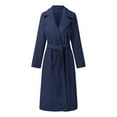 thumbnail image 7 of Women's Faux Wool Coat Blouse Thin Coats Trench Long Jacket Ladies Slim Long Belt Navy Blue S, 7 of 7