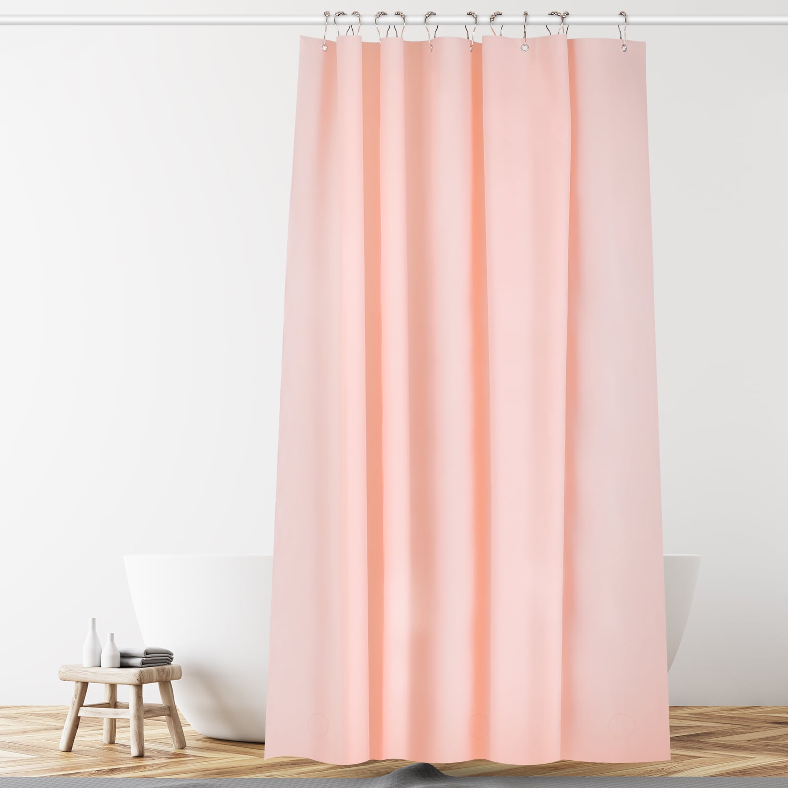 Pink Shower Curtain Liner with 12 Metal Hooks Light Weight PEVA Shower