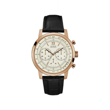 Guess Men's PROTOCOL 44mm Black Leather Band Steel Case Quartz White Dial Analog Watch W0916G2