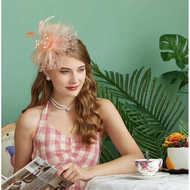 Fascinators Hat for Women Tea Party Headband Kentucky Derby Wedding Flower Green FRCOLOR Fascinators Hat Flower Mesh Tea Party Hats Veil  main image 3