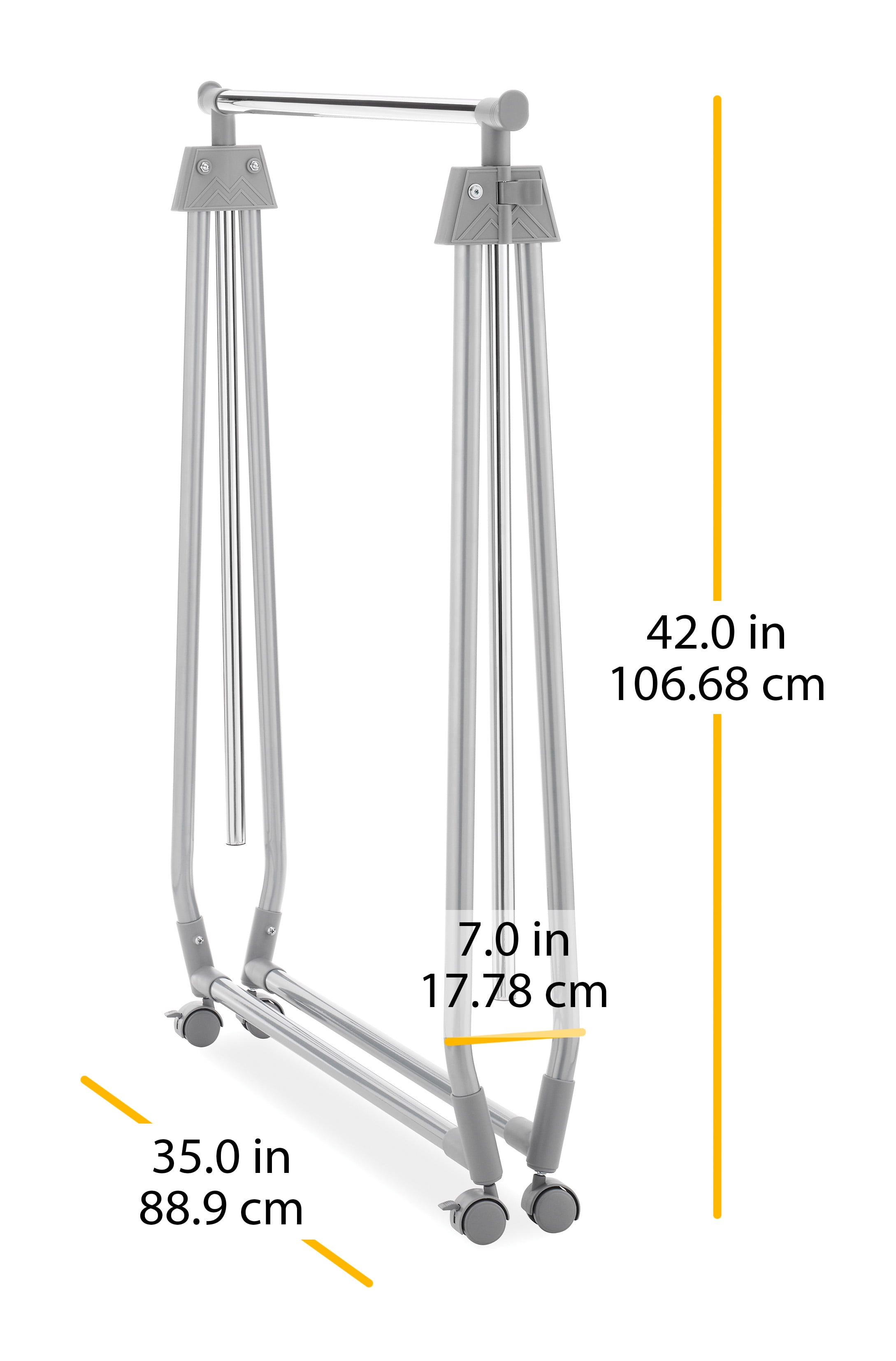 Whitmor Foldable Garment Rack - Rolling Clothes Rack - Adjustable Height - Silver - 22" x 34.75" x 66.25"