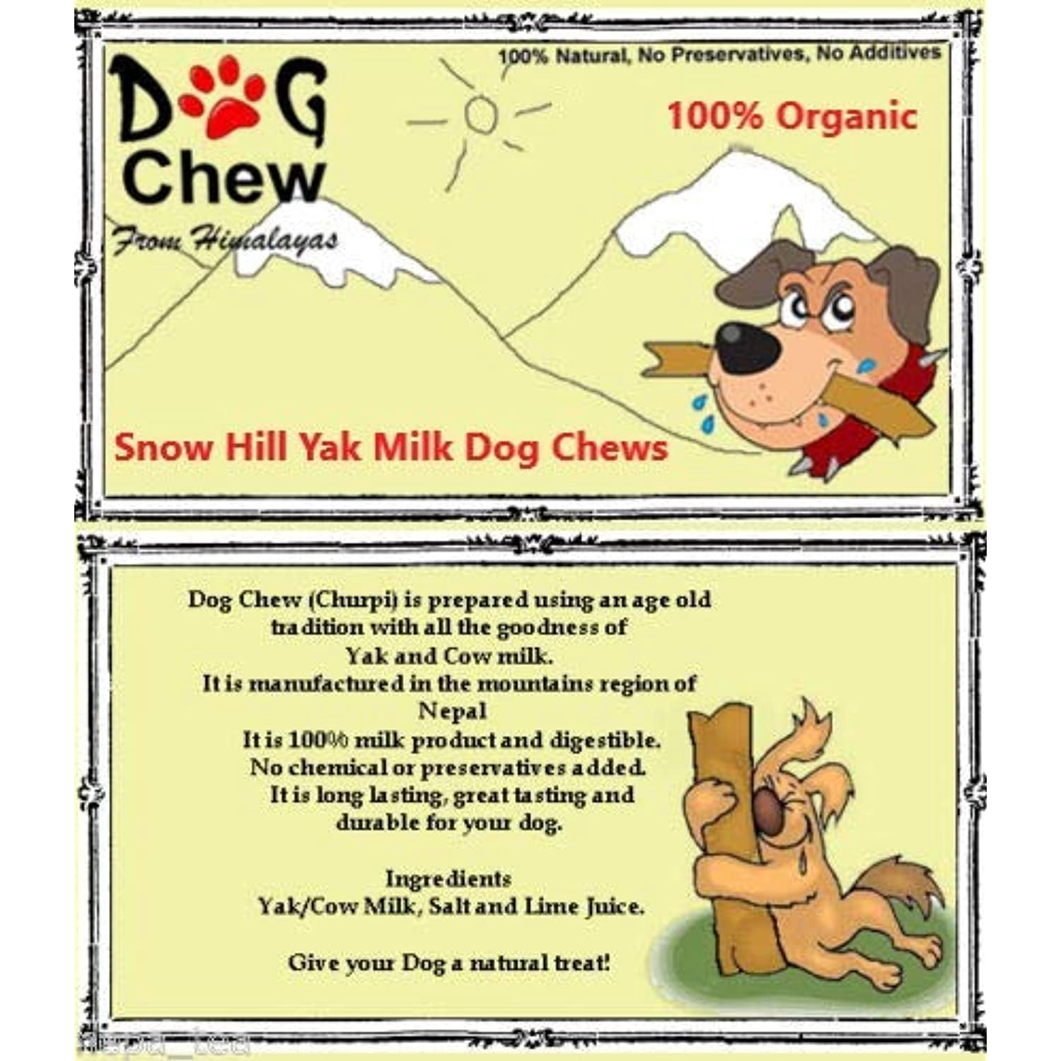 Snow Hill Himalayan Yak Cheese Dog Chews Monster/XXL 2 lbs Pack Long Lasting, Gluten GMO Free Protein-Rich Fresh Yaky Golden Cheese Bone Treats Improved Oral Health of Dogs - Himalayas, Nepal