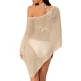 thumbnail image 4 of Sewkxo Women Sheer Poncho Top Knit Crochet Lightweight See Through Shawl Summer Shrug Beach Cover Up,Beige One Size, 4 of 4